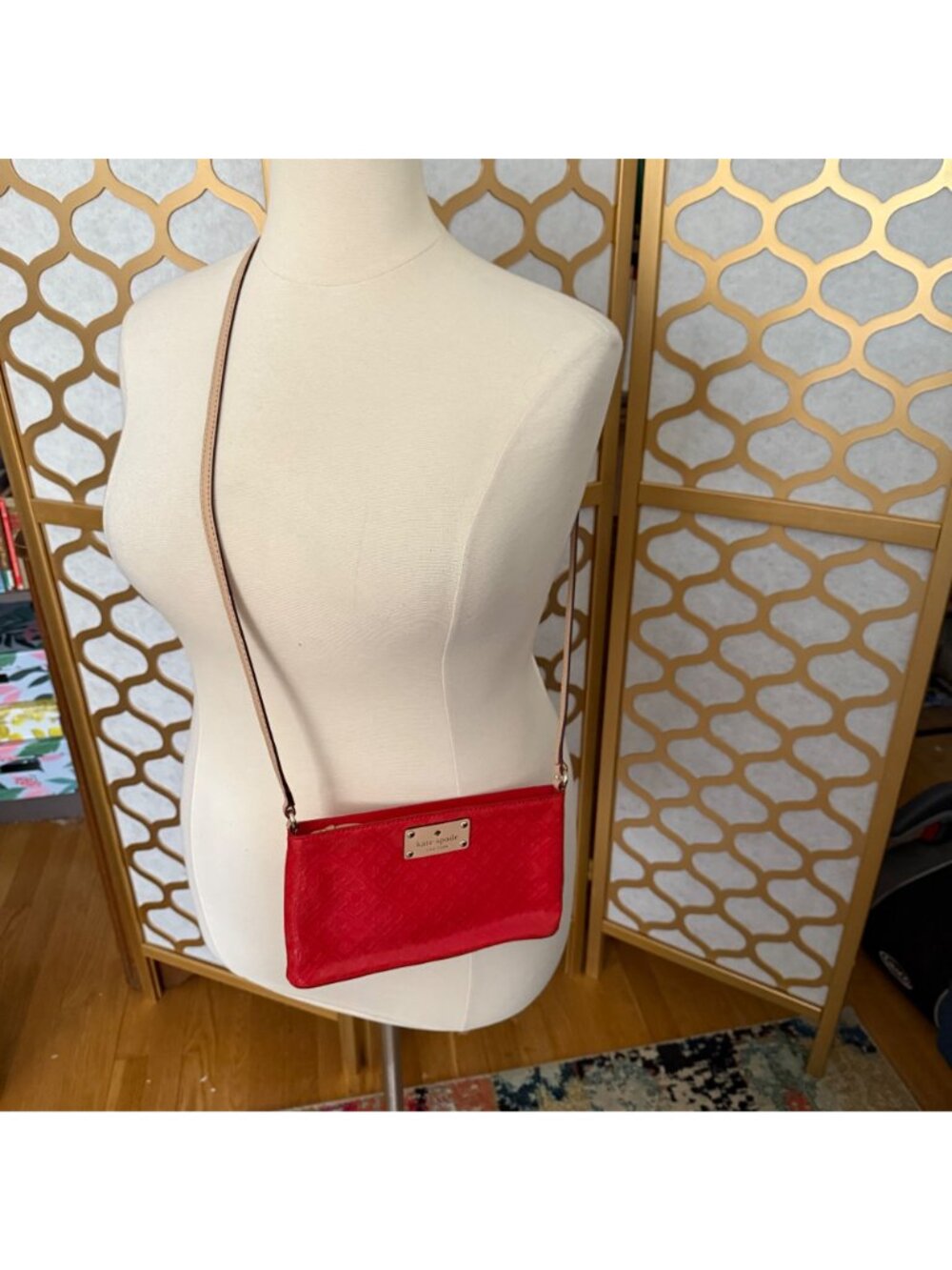 Kate Spade NY Red Patent Leather Deboss Logo Emerald Avenue Crossbody Bag - Picture 4 of 16